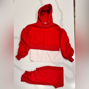SWANK Vibrant Red Apparel Hoodie and Pants with white undershirt